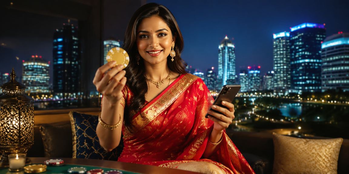 Woman playing rummy on mobile at home
